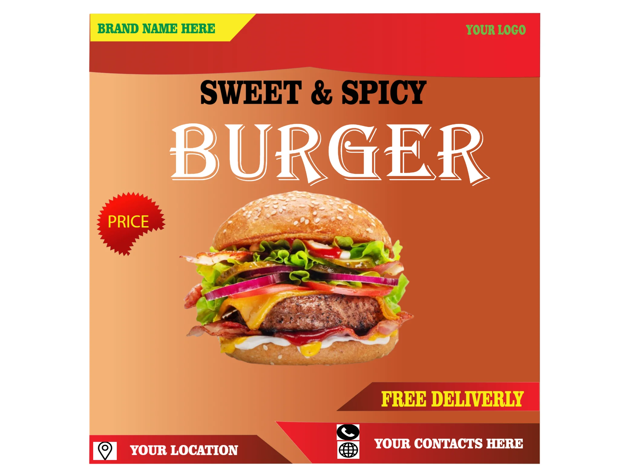 Sweet & Spicy Burger Social Media Post Template Kenya – Editable Fast Food Promotion Design - Social Media Template | PopBriz